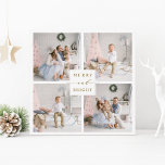 Elegant Guld Merry & Bright 4 Photo Helgdag Card Julkort<br><div class="desc">Enkel helgdag och elegant med kvadratiskt kort med anpassningsbar på baksidan. Om du vill ha en mer avancerad anpassning av den här designen klickar du på länken Anpassa ytterligare för att ändra teckensnitt,  storlekt,  färg osv.</div>