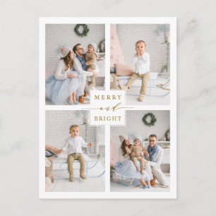 Elegant Guld Merry & Bright 4 Photo Helgdag Vykort