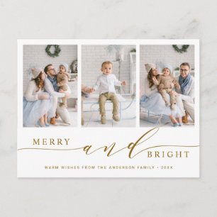 Elegant Guld Merry & BrightStor 3 Photo Helgdag Vykort