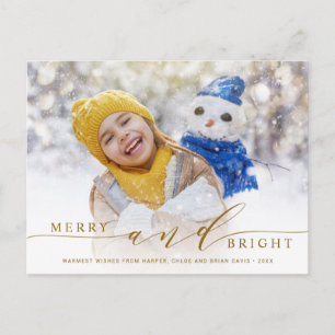 Elegant Guld Merry och Bright Photo Helgdag Vykort