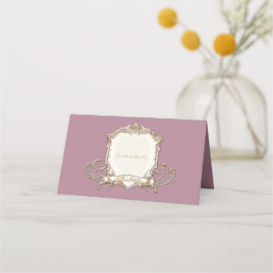 Elegant Guld Metallic n Mauve Rosa Shield Bröllop Placeringskort