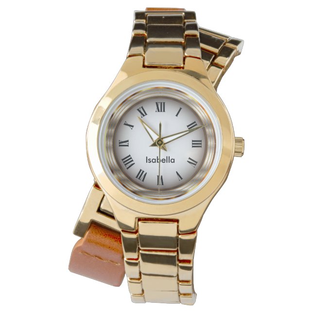 Elegant Guld Metallic Roman Numerals - DIY Namn Armbandsur (Framsida)