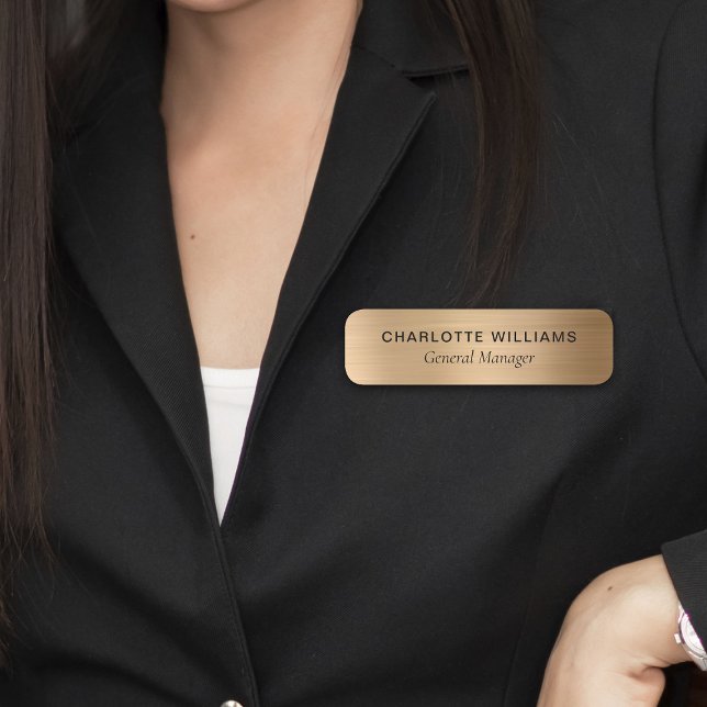 Elegant Guld Metallic Stil Business Employee Namnbricka (Elegant Gold Metallic Style Business Employee Name Tag
)