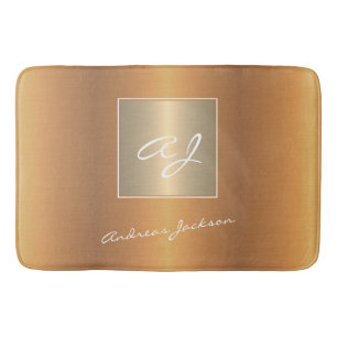 Elegant guld metalliskt modernt skript, monogram n badrumsmatta