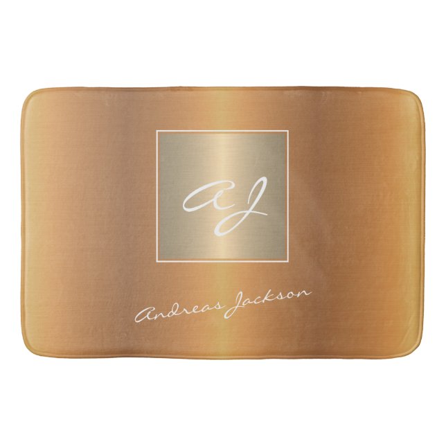 Elegant guld metalliskt modernt skript, monogram n badrumsmatta (Framsidan)