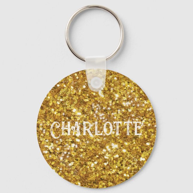 Elegant guld-miniatyrdiagram glitter personifierar nyckelring (Framsida)