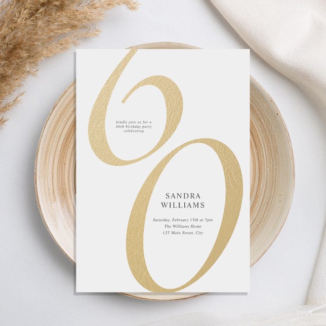 Elegant Guld minimalistiska 60:e födelsedag Inbjudningar (Skapare uppladdad)
