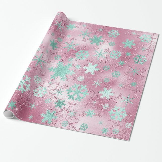 Elegant Guld: Mint-jul Snowflake Mönster Presentpapper (Utrullad)