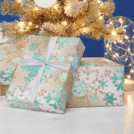 Elegant Guld & Mint jul Snowflake Mönster Presentpapper