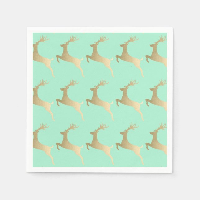 Elegant Guld Mint-julrenen Mönster Pappersservett (Framsidan)