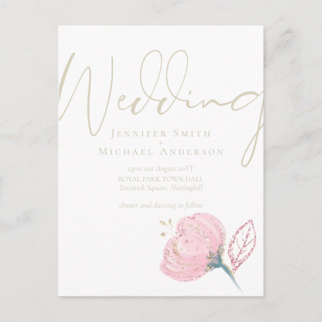 Elegant Guld Modern Bröllop Gnistra Vykort (Framsida)