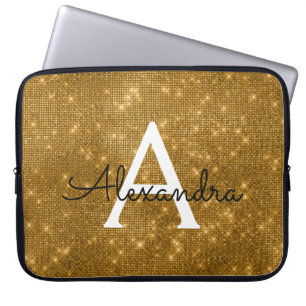Elegant guld- modern gnistraMonogram Laptop Sleeve