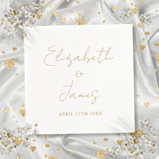 Elegant guld modern minimalist script bröllop pappersservett (Elegant Gold Modern Minimalist Script Wedding Napkins)