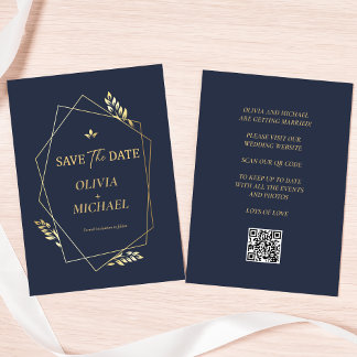 Elegant Guld Modern QR-kod Bröllop Save The Date Spara Datumet
