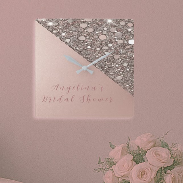 Elegant Guld Möhippan Ro Fyrkantig Klocka (Bridal suite-ready clock adds a touch of glam to your wedding morning décor.)