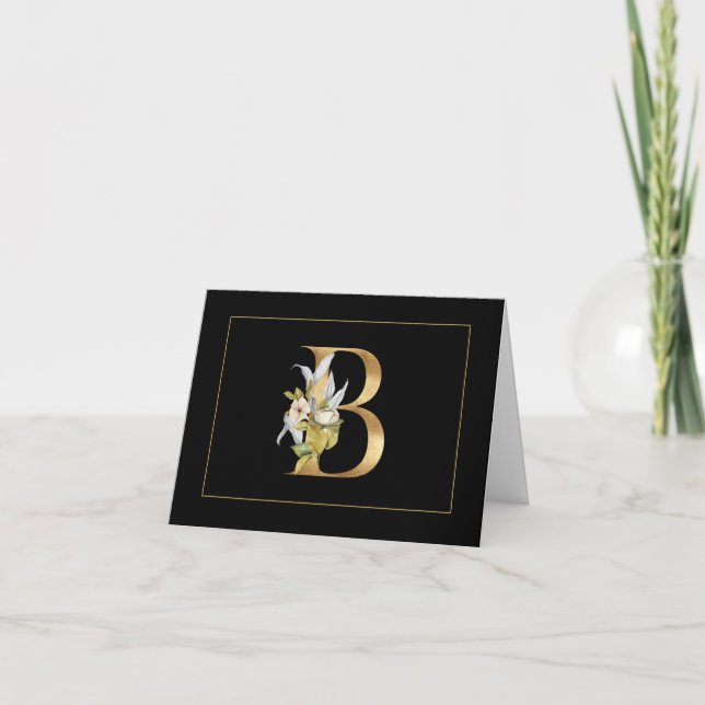 Elegant Guld Monogram B med blomsteranteckningskor Anteckningskort (Framsida)