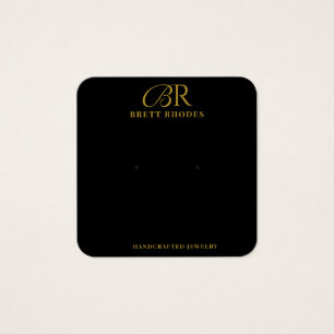 Elegant Guld Monogram Black Earring Visning Card Fyrkantigt Visitkort