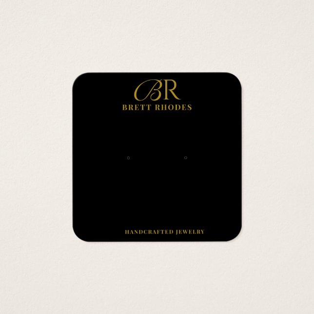 Elegant Guld Monogram Black Earring Visning Card Fyrkantigt Visitkort (Framsida)