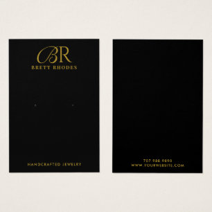 Elegant Guld Monogram Black Earring Visning Card Visitkort