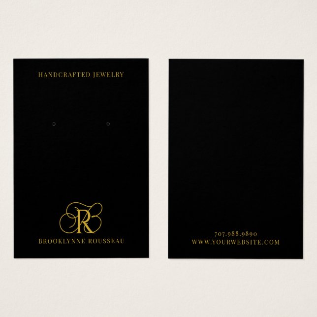 Elegant Guld Monogram Black Earring Visning Card Visitkort (Framsida & baksida)