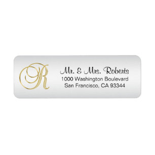 Elegant Guld Monogram Brev R Återkomst till Silver Returadress Etikett