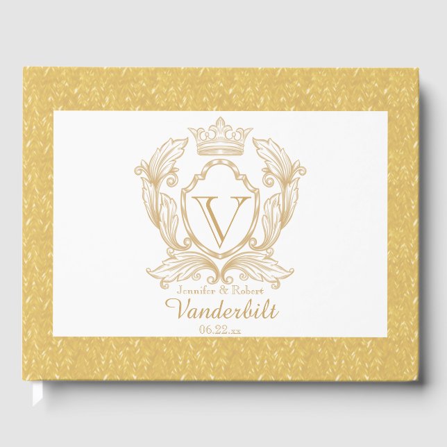 Elegant Guld Monogram Bröllop Guest Bok (Framsida)