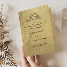 Elegant Guld Monogram Bröllop-mappat program
