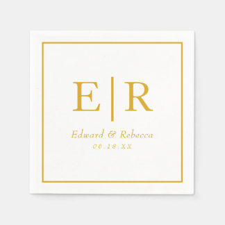 Elegant Guld Monogram Bröllop Pappersservett