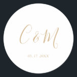 Elegant Guld Monogram Bröllop Runt Klistermärke<br><div class="desc">Elegant bröllop Sticker</div>