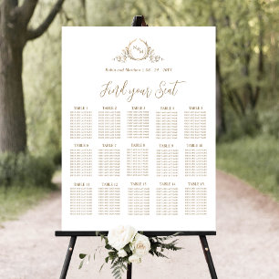 Elegant Guld monogram Bröllop-skylt över sätesdiag Poster