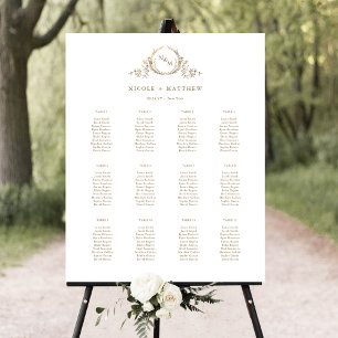 Elegant Guld monogram Bröllop-skylt över sätesdiag Poster