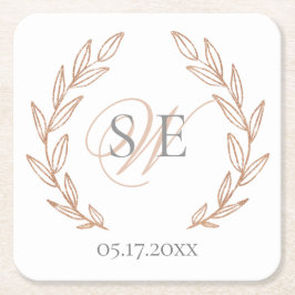 Elegant Guld Monogram Bröllop Underlägg Papper Kvadrat