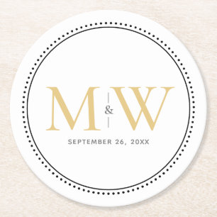 Elegant Guld Monogram Bröllop Underlägg Papper Rund