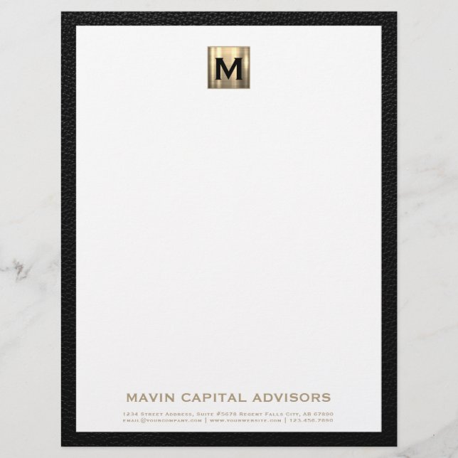 Elegant Guld Monogram Business Letterhead Brevhuvud (Framsida)