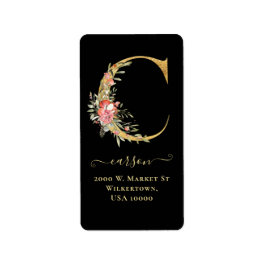 Elegant Guld Monogram C Blommigt Adressetikett