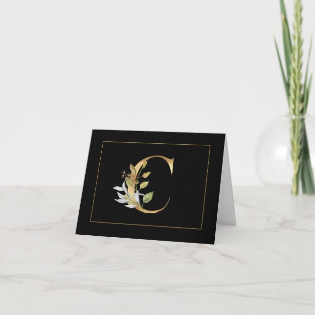 Elegant Guld Monogram C med blomsteranteckningskor Anteckningskort (Framsida)