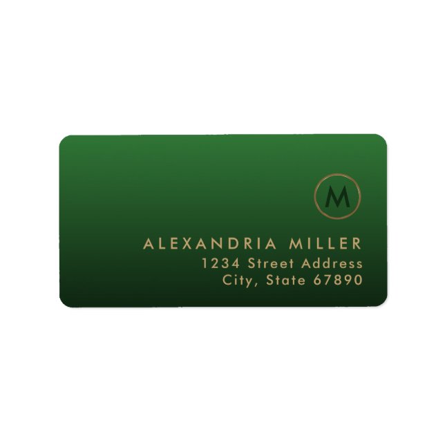 Elegant Guld Monogram Emerald Grönt Returadress  Adressetikett (Framsidan)
