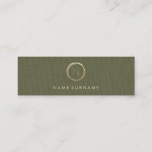 Elegant guld- Monogram för modernt oliv grönt Mini Visitkort
