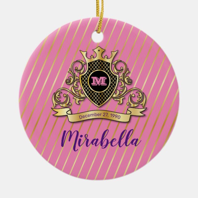 Elegant guld monogram formad keramisk prydnad julgransprydnad keramik (Framsidan)