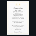 Elegant Guld Monogram Formell Bröllop-meny<br><div class="desc">Elegant bröllop-menyn med ditt monogram och gräns i Faux guld. Huvudena och namnen är i kalligrafi. Dessa enkla och klassiska bröllop-menyer är underbara för ett formellt bröllop och trycks på lakan av pappra för ett billigt,  budgetvänligt alternativ.</div>