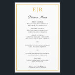 Elegant Guld Monogram Formell Bröllop-meny<br><div class="desc">Elegant bröllop-menyn med ditt monogram och gräns i Faux guld. Huvudena och namnen är i kalligrafi. Dessa enkla och klassiska bröllop-menyer är underbara för ett formellt bröllop och trycks på lakan av pappra för ett billigt,  budgetvänligt alternativ.</div>