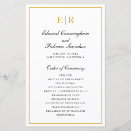 Elegant Guld Monogram Formell Bröllopsprogram