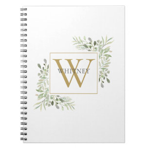 Elegant Guld Monogram Greenery Foliage Anteckningsbok