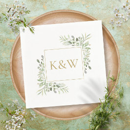 Elegant Guld Monogram Greenery Foliage Bröllop Pappersservett