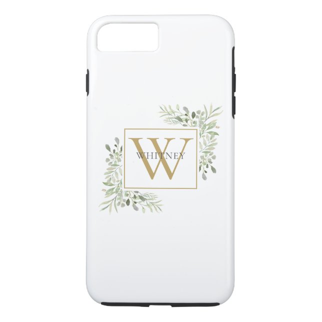 Elegant Guld Monogram Greenery Personlig Case-Mate iPhone Skal (Baksida)