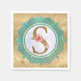 Elegant Guld Monogram Initial Brev med Mandala Pappersservett