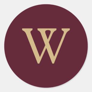 Elegant Guld Monogram Initial Marsala Burgundy Runt Klistermärke