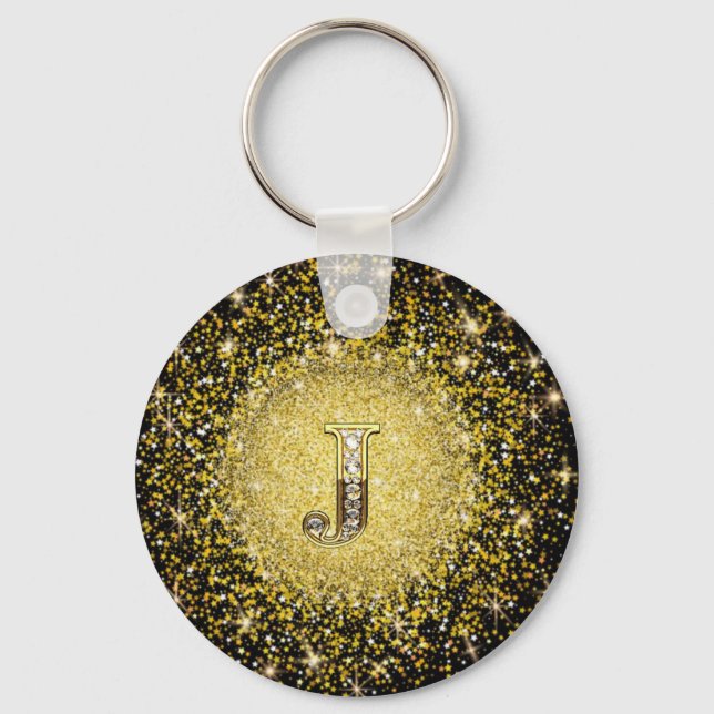 Elegant Guld Monogram J Brev presentkedja Nyckelring (Framsida)