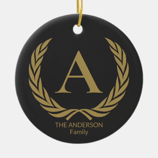 Elegant guld monogram julgransprydnad keramik (Framsidan)