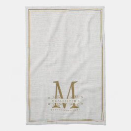 Elegant Guld Monogram Linen-familjeetablering år Kökshandduk